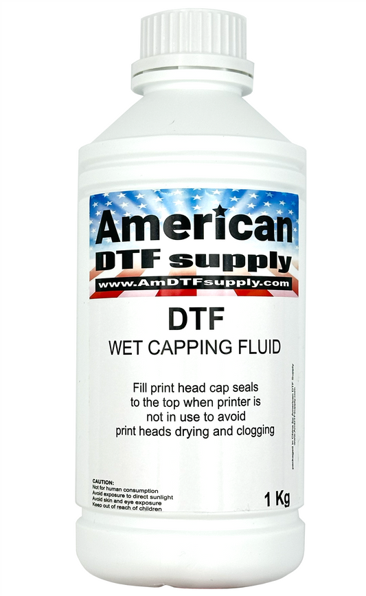 American DTF Supply DTF Wet Capping Fluid bottle with label for heat transfer film application.